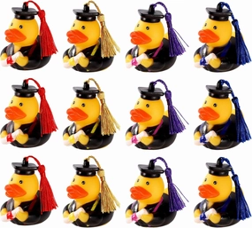 BOXOB 12 Pcs 2025 Graduation Rubber Ducks, Funny Car Dashboard Mini Ducks Decor with Diploma Doctoral Tassel Hat for Grad Gift Favors Class Celebration Decor Pool Party Bath Toy (Mixed Color)