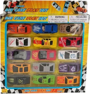 BPC Die-Cast Toy Cars 15-Piece Set, Compact Creative Play, Travel-Friendly, and Collectible Metal Sports Cars for Kids