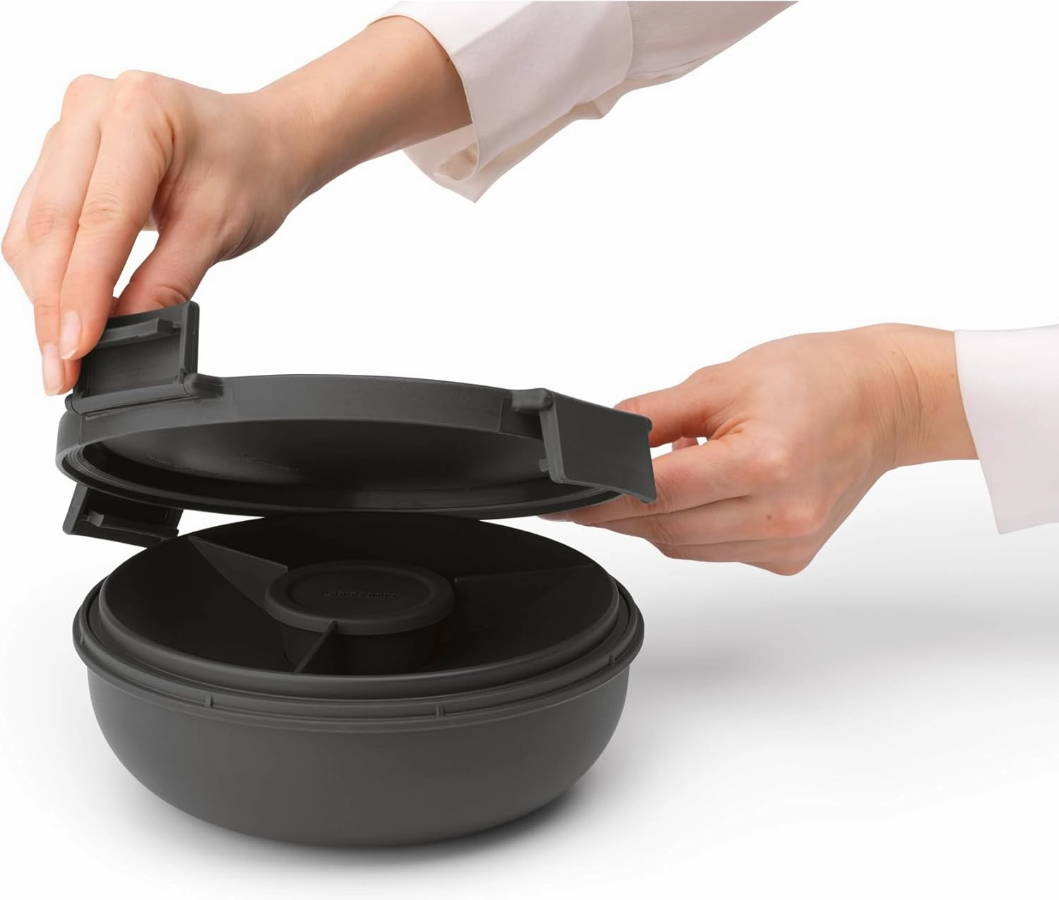 Brabantia Make & Take Salad Bowl with Removable Tray for Toppings & Dressings (Dark Gray) 100% Leakproof, Microwave & Freezer Safe Meal Prep Container