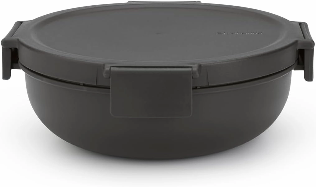 Brabantia Make & Take Salad Bowl with Removable Tray for Toppings & Dressings (Dark Gray) 100% Leakproof, Microwave & Freezer Safe Meal Prep Container