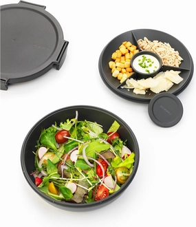 Brabantia Make & Take Salad Bowl with Removable Tray for Toppings & Dressings (Dark Gray) 100% Leakproof, Microwave & Freezer Safe Meal Prep Container