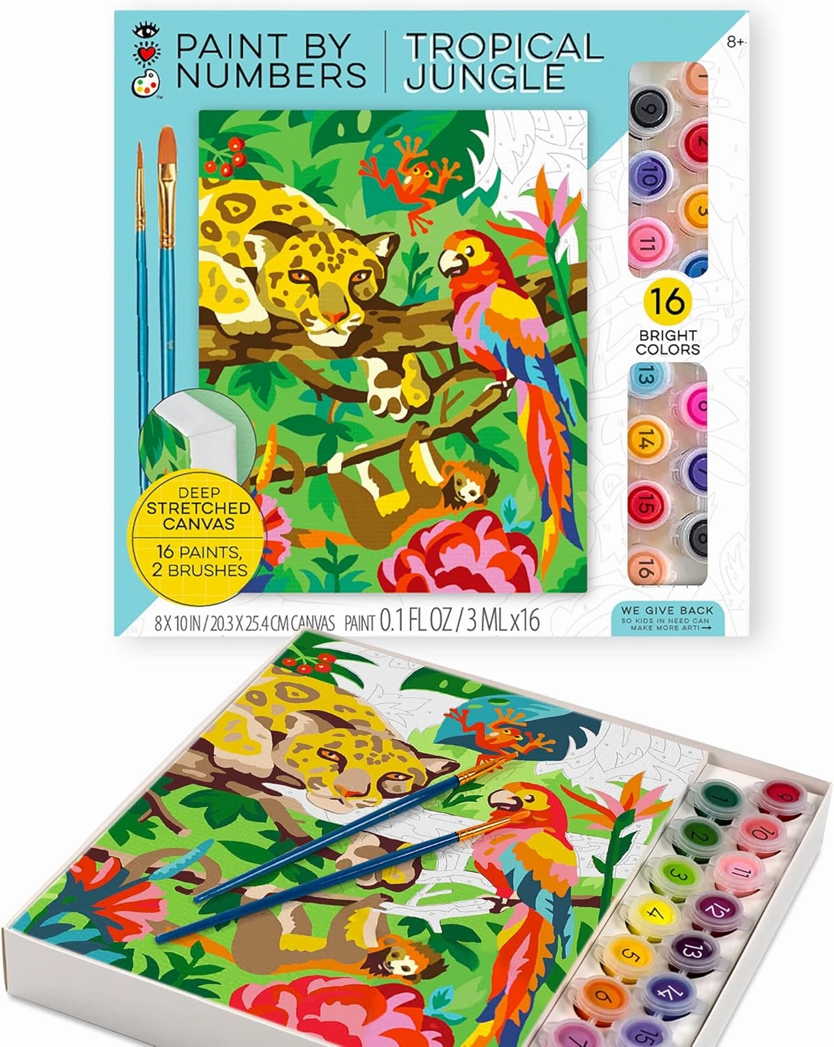 Bright Stripes iHeartArt Paint by Number Kit – Tropical Jungle | Framed Canvas Art Set for Kids Ages 8-12 | Includes 16 Paints & 2 Brushes | DIY Beginner-Friendly Painting Activity Gift