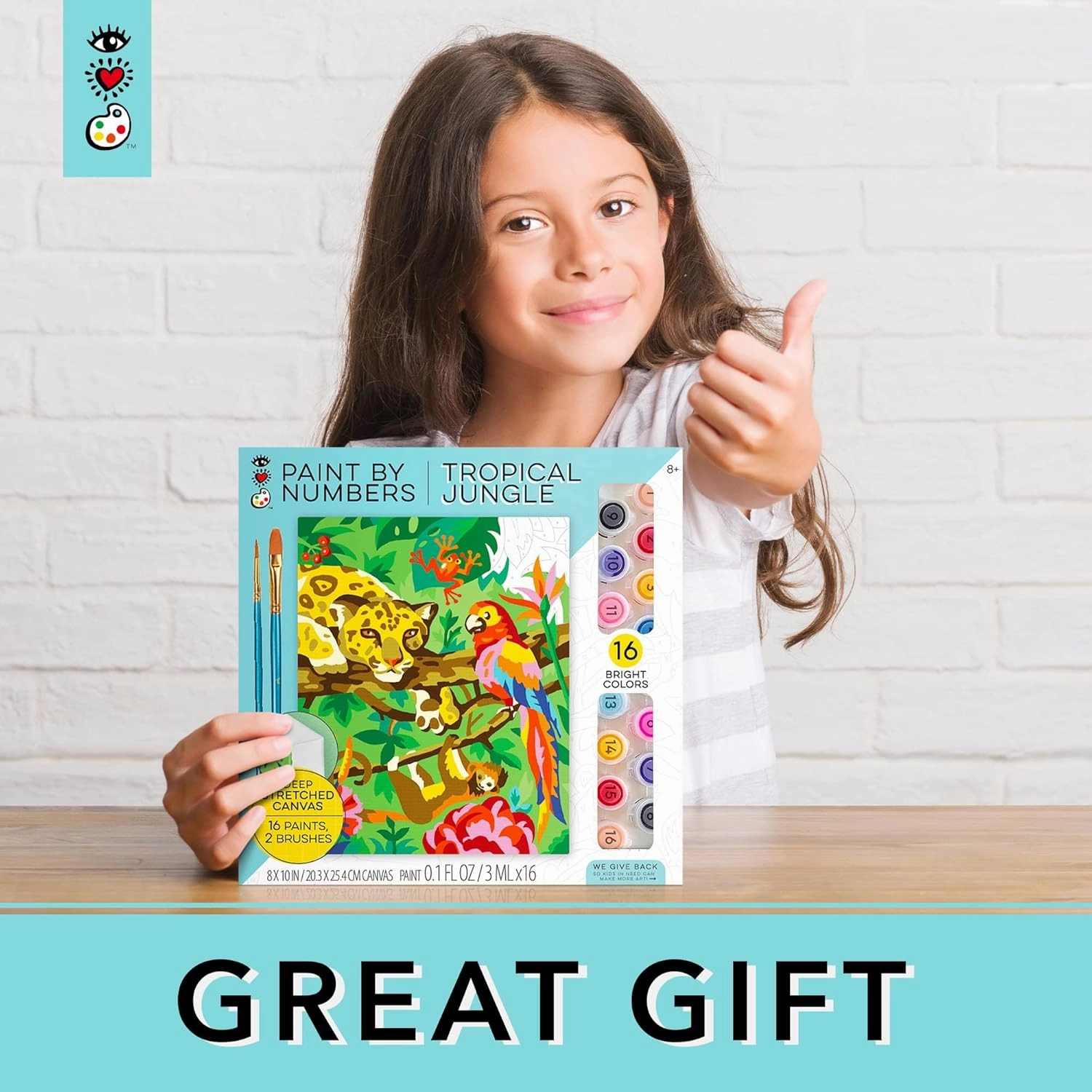 Bright Stripes iHeartArt Paint by Number Kit – Tropical Jungle | Framed Canvas Art Set for Kids Ages 8-12 | Includes 16 Paints & 2 Brushes | DIY Beginner-Friendly Painting Activity Gift