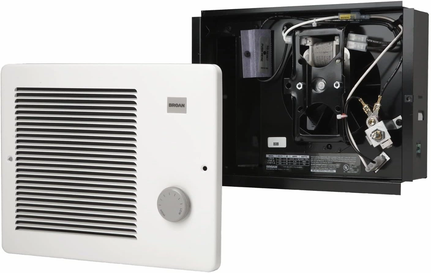 Broan-NuTone 170 Wall Heater, Painted Grille, 500/1000 Watt 120 VAC, 500/1000W, White Enamel Steel