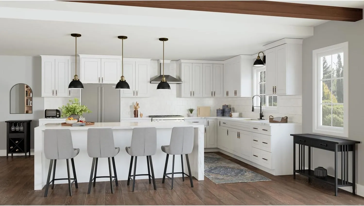 Brookings Shaker Unassembled Sink Base Kitchen Cabinet SB33, 33 W x 24 D x 34.5 H, Painted White with Sherwin Williams, Solid Wood – Design House, 561480