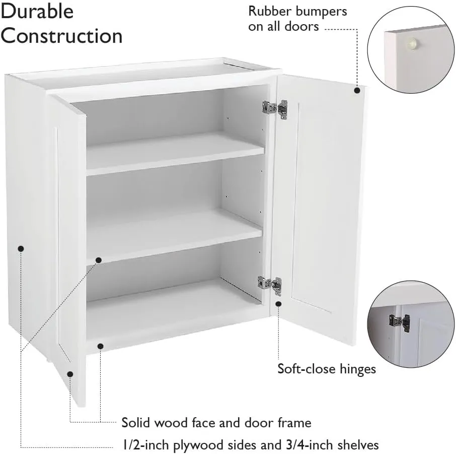 Brookings Shaker Unassembled Wall Kitchen Cabinet W3324, 33 W x 12 D x 24 H, Painted White with Sherwin Williams®, Solid Wood – Design House, 561605