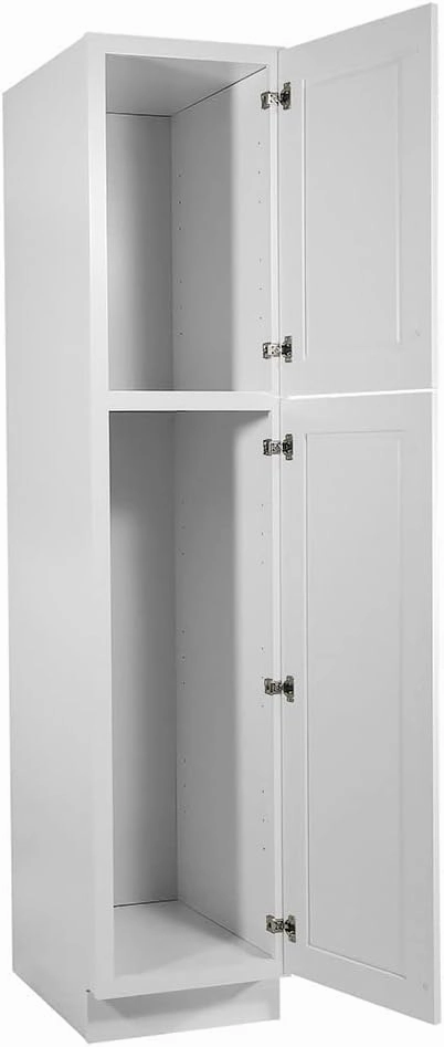 Brookings Shaker Unassembled Pantry Kitchen Cabinet UC1884, 18 W x 24 D x 84 H, Painted White with Sherwin Williams, Solid Wood – Design House, 561787