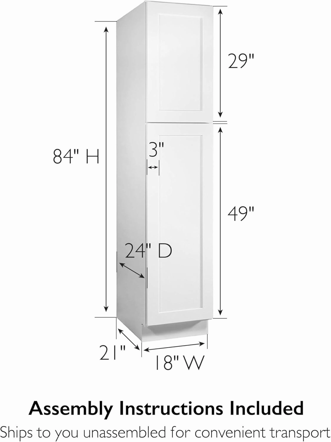 Brookings Shaker Unassembled Pantry Kitchen Cabinet UC1884, 18 W x 24 D x 84 H, Painted White with Sherwin Williams, Solid Wood – Design House, 561787