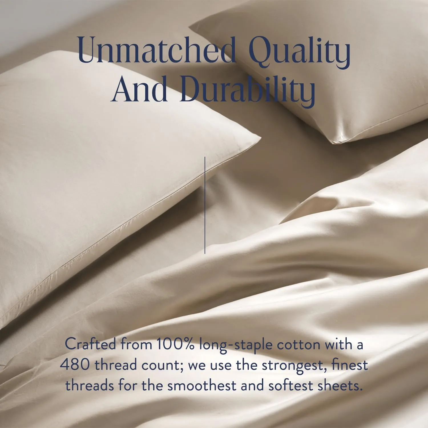 Brooklinen Luxury Sateen 4 Piece Queen Size Sheets Set in Pebble - 100% Cotton Sateen Sheets - 1 Fitted Sheet, 1 Flat Sheet, 2 Pillowcases