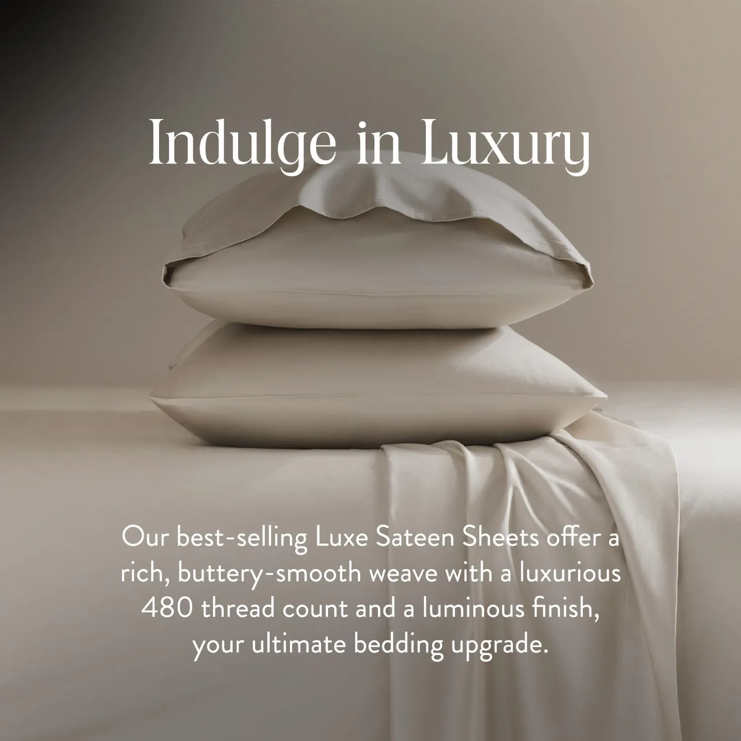 Brooklinen Luxury Sateen 4 Piece Queen Size Sheets Set in Pebble - 100% Cotton Sateen Sheets - 1 Fitted Sheet, 1 Flat Sheet, 2 Pillowcases