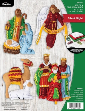 Bucilla Felt Applique 4 Piece Ornament Making Kit, Silent Night, Perfect for DIY Arts and Crafts, 89572E