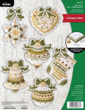 Bucilla, Holiday Glitz, Felt Applique 6 Piece Ornament Making Kit, Perfect for DIY Arts and Crafts, 89637E