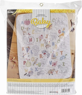 Bucilla Stamped Cross Stitch Crib Cover, ABC's white Small