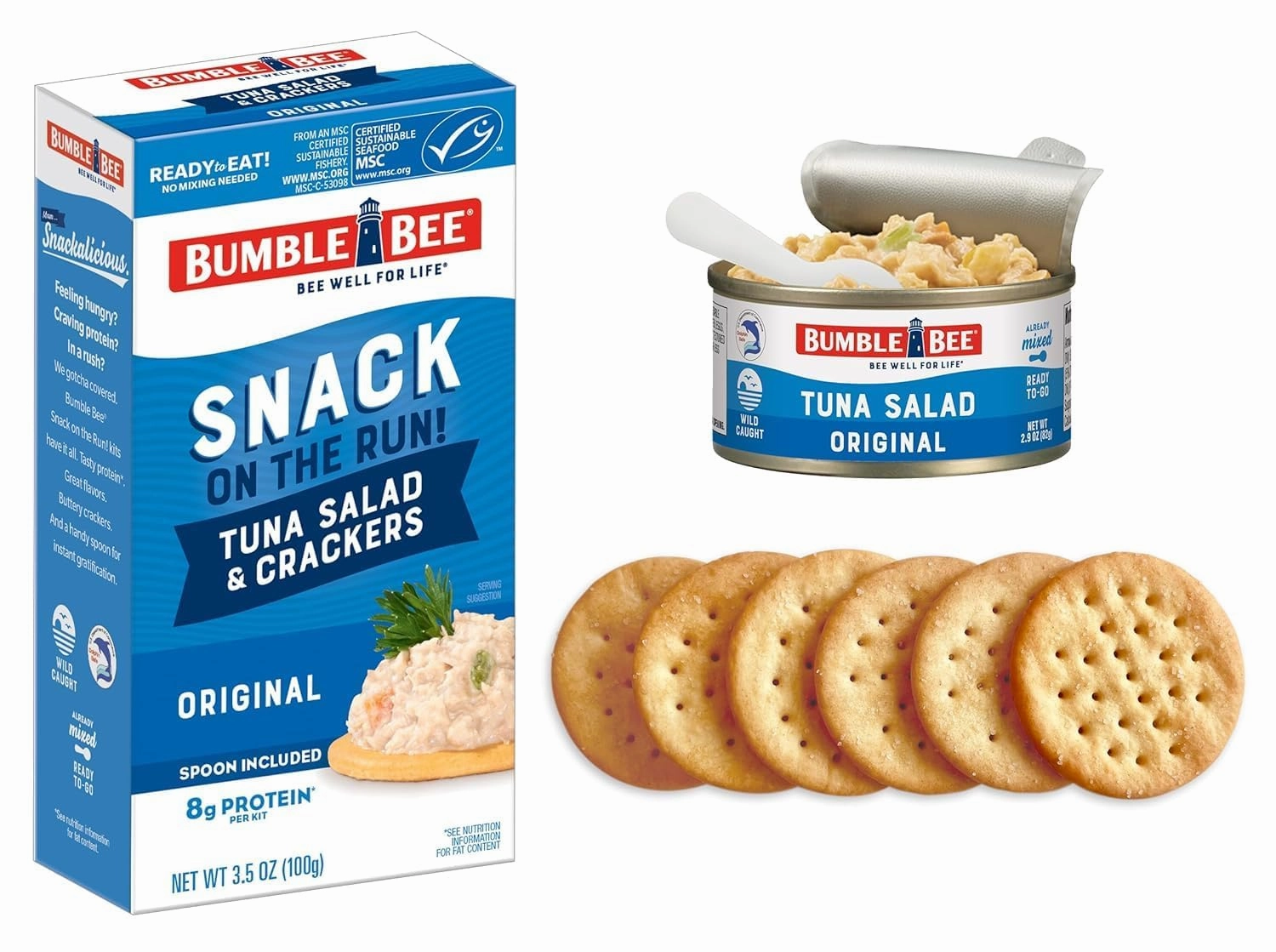Bumble Bee Snack on the Run Classic Favorites Bulk Bundle (24 Total Kits) - Original Tuna Salad and Classic Chicken Salad with Crackers - Ready to Eat Protein Snacks
