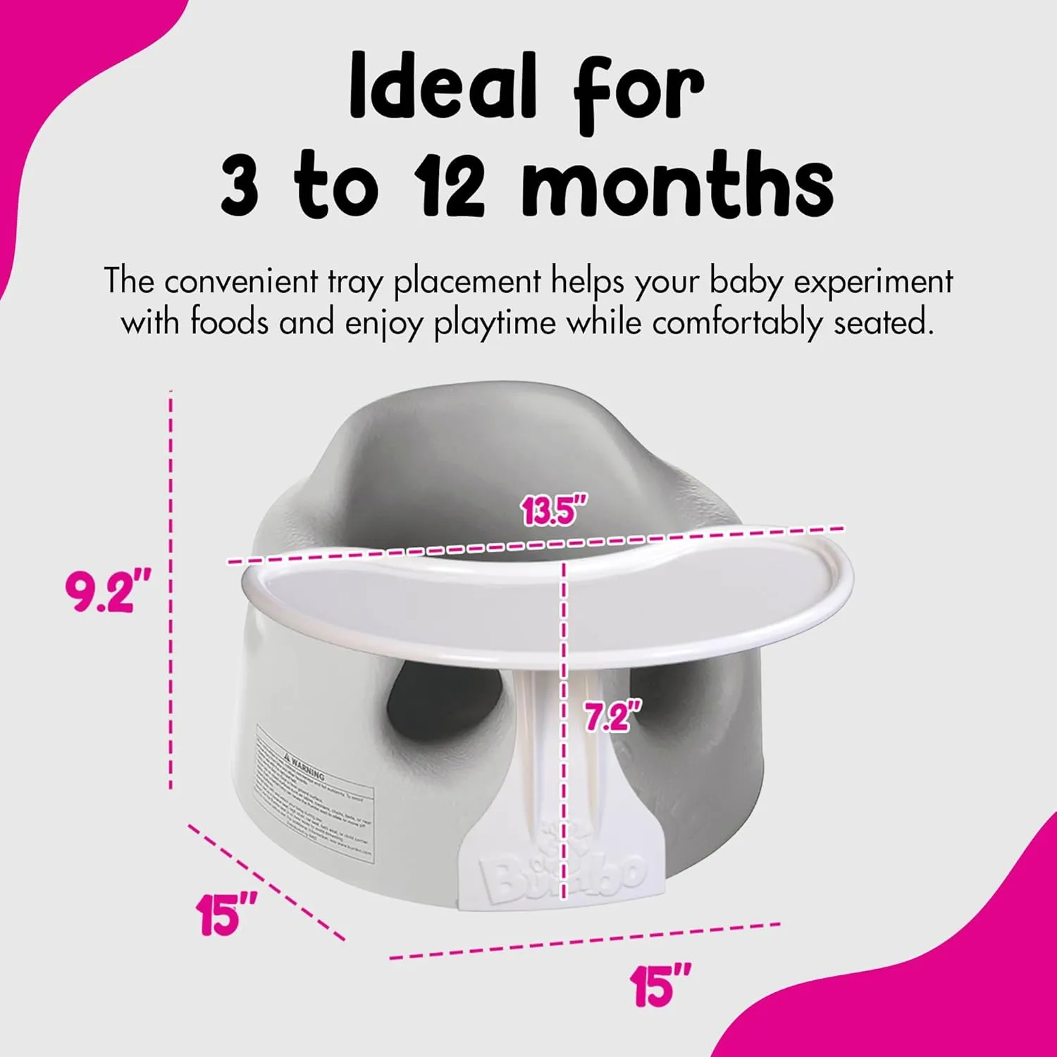 Bumbo Baby Floor Seat, Portable Infant Sit Up Activity and Eating Chair w/Tray, Cool Grey