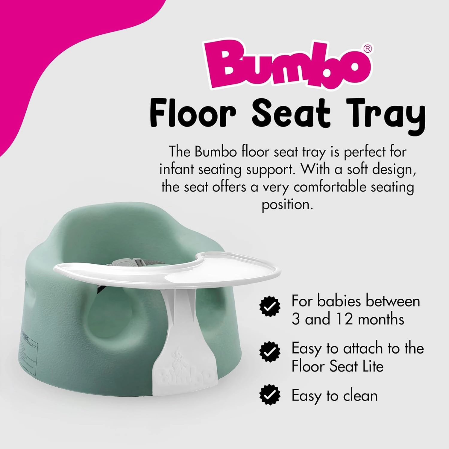 Bumbo Baby Floor Seat, Portable Infant Sit Up Activity and Eating Chair w/Tray, Hemlock
