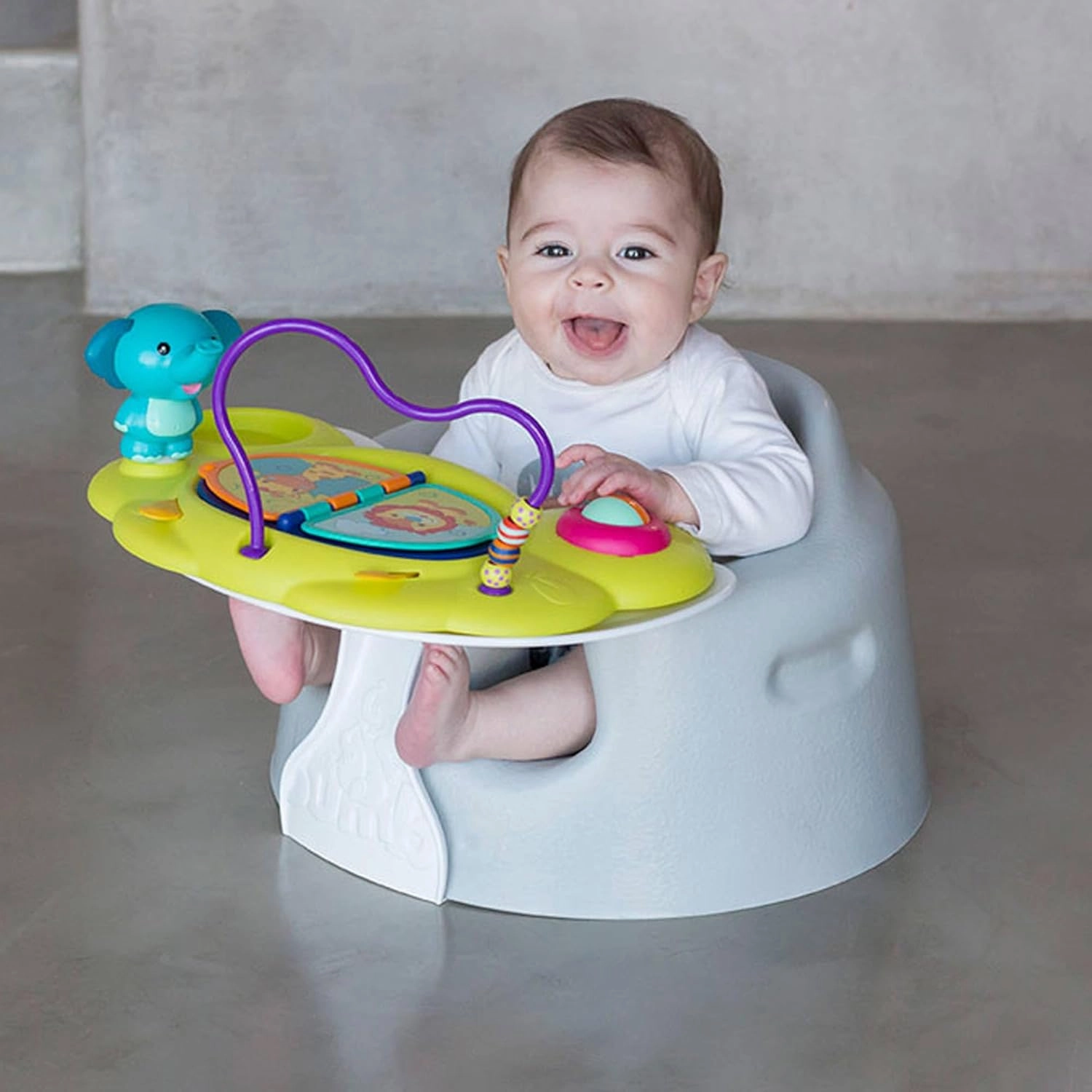 Bumbo Baby Floor Seat, Portable Infant Sit Up Activity and Eating Chair w/Tray, Hemlock