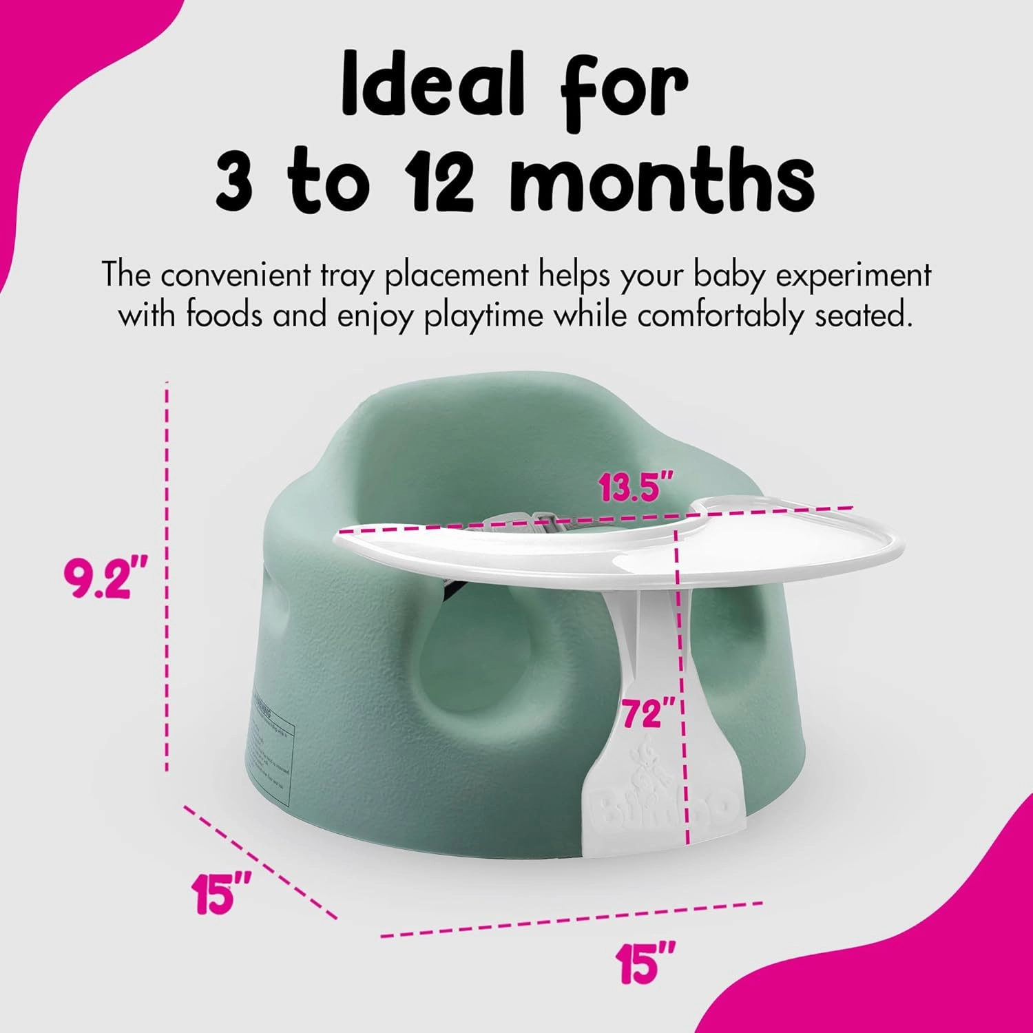 Bumbo Baby Floor Seat, Portable Infant Sit Up Activity and Eating Chair w/Tray, Hemlock
