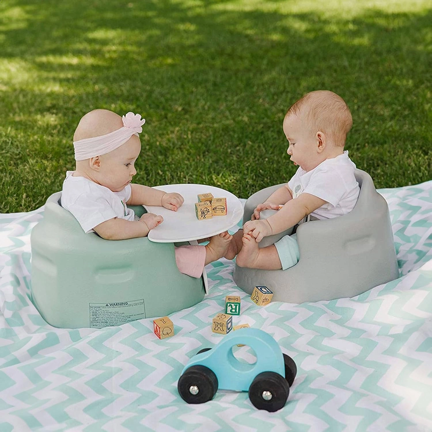 Bumbo Baby Floor Seat, Portable Infant Sit Up Activity and Eating Chair w/Tray, Hemlock