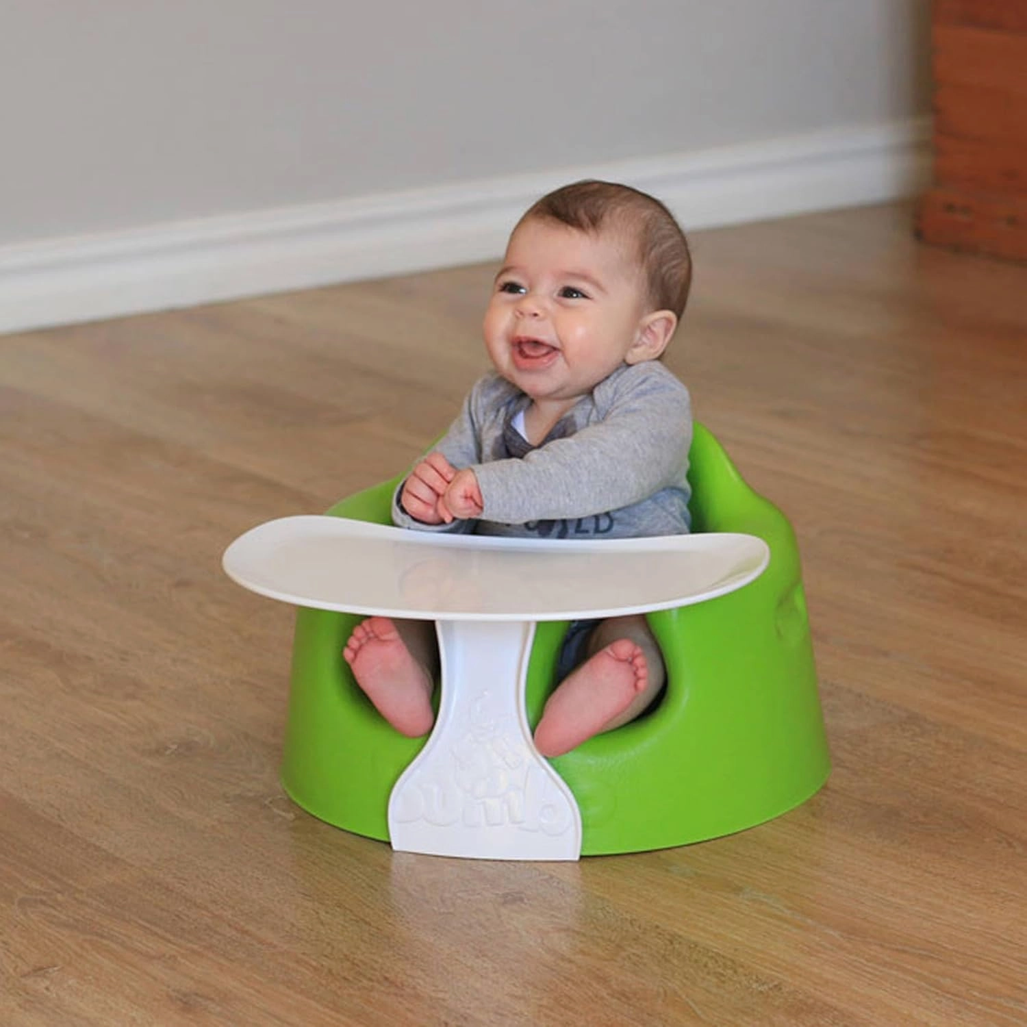 Bumbo Baby Floor Seat, Portable Infant Sit Up Activity and Eating Chair w/Tray, Hemlock