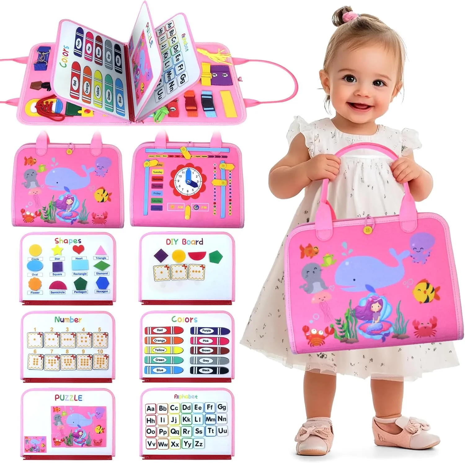 Busy Board for Toddlers 2-4, Busy Book for Toddlers 1-3 3-5 Montessori Busy Board Toys Learning Preschool Educational Sensory Board for 1 Year Old Quiet Book Car Airplane Activities for Toddlers 1-3