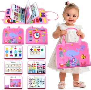 Busy Board for Toddlers 2-4, Busy Book for Toddlers 1-3 3-5 Montessori Busy Board Toys Learning Preschool Educational Sensory Board for 1 Year Old Quiet Book Car Airplane Activities for Toddlers 1-3