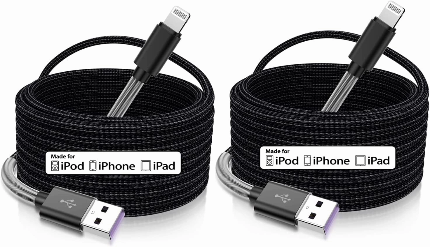 Cabepow 15 FT Extra Long iPhone Charger Cord 2Pack, [Apple MFi Certified] iPhone Charging Cable, 2.4A Nylon Braided Lightning Cable for iPhone 12/11 Pro Max/ 11 Pro/XS Max/XS/XR/X/ 8 Plus/ 8-Black