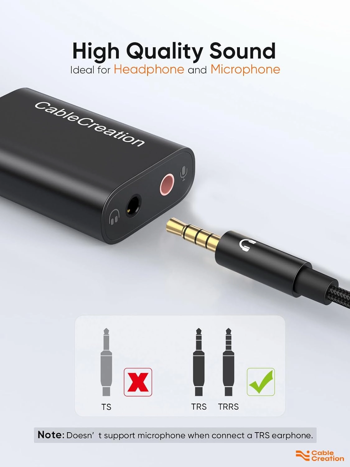 CableCreation USB Audio Adapter External Sound Card with 3.5mm Headphone and Microphone Jack Compatible with Windows, Mac, macOS, Linux, PS4, PS5, Plug and Play, Aluminum Black
