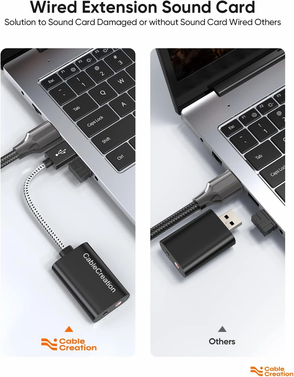 CableCreation USB Audio Adapter External Sound Card with 3.5mm Headphone and Microphone Jack Compatible with Windows, Mac, macOS, Linux, PS4, PS5, Plug and Play, Aluminum Black
