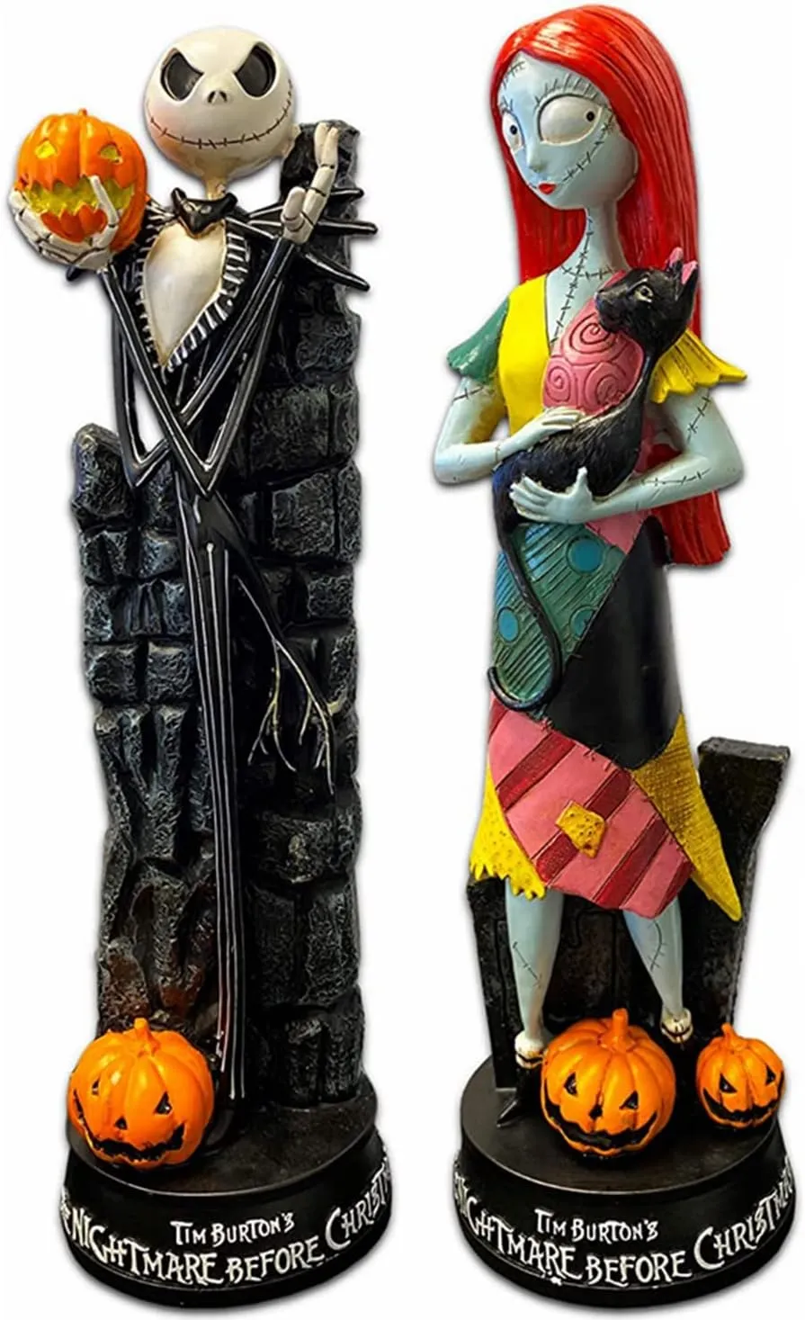 Cafele A Nightmare Before Christmas Figurines Set ~ 2 Pack Jack Skellington and Sally with Pumpkin Halloween Statue Sculpture Home Decoration Collection Gifts (2 pcs)