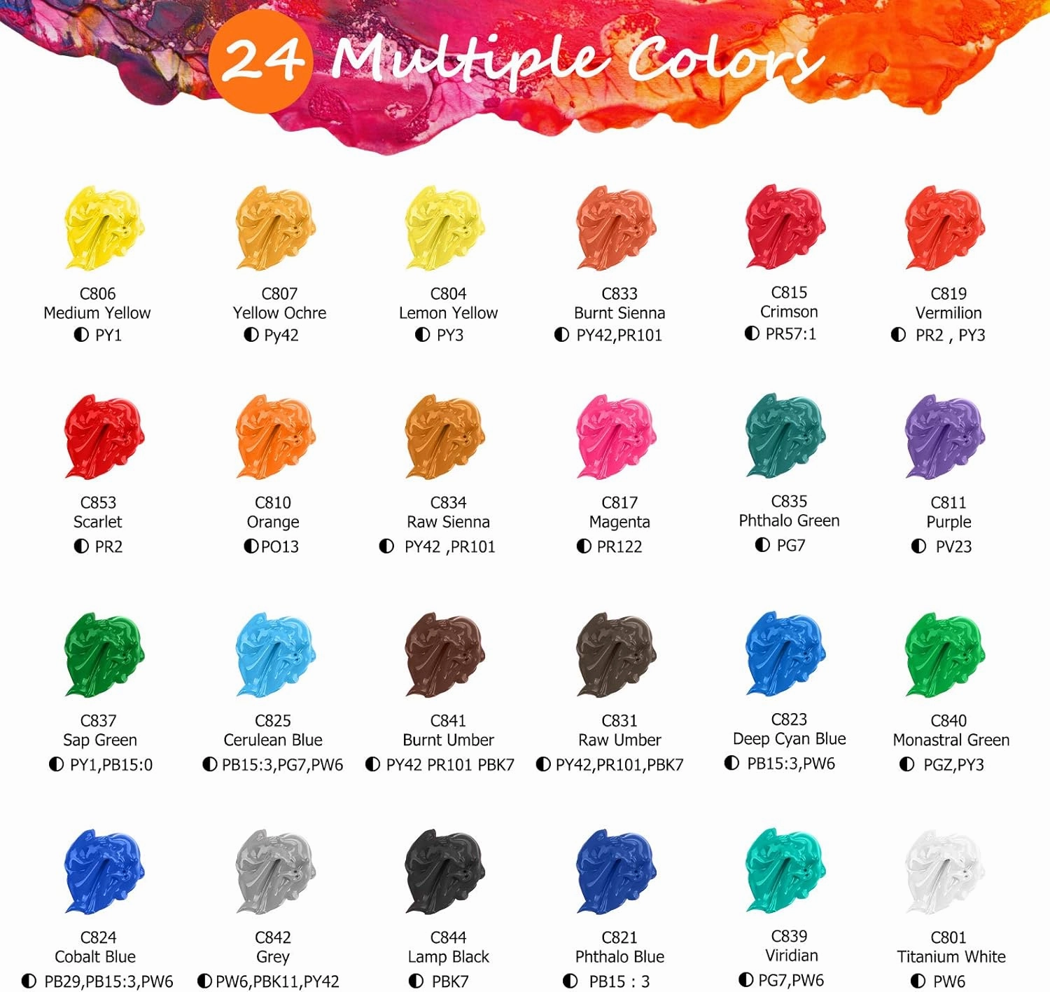 Caliart 24 Colors Acrylic Paint Set with 12 Brushes, Easter Basket Stuffers for Teens, Art Craft Paints Gifts Trendy Stuff for Artists Kids Teen, Canvas Ceramic Rock Eggs Painting Kit Art Supplies