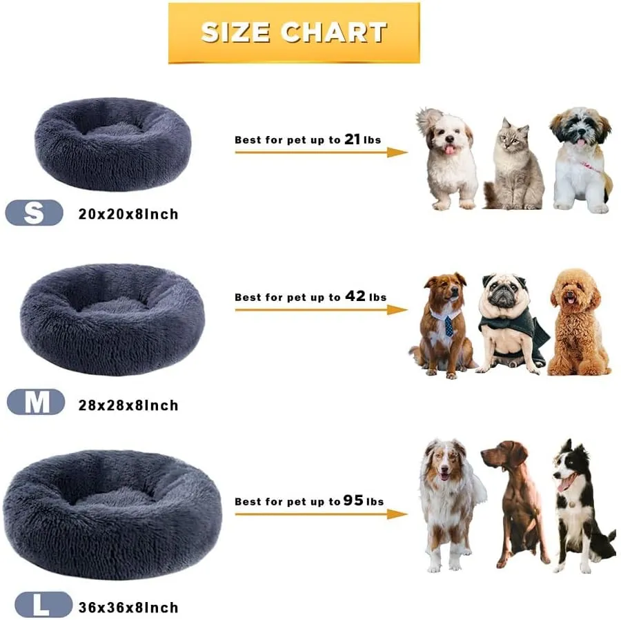 Calming Donut Dog Beds for Small Medium Large Dogs - Round Washable Dog Bed, Anti-Slip Faux Fur Fluffy Donut Cuddler Anxiety