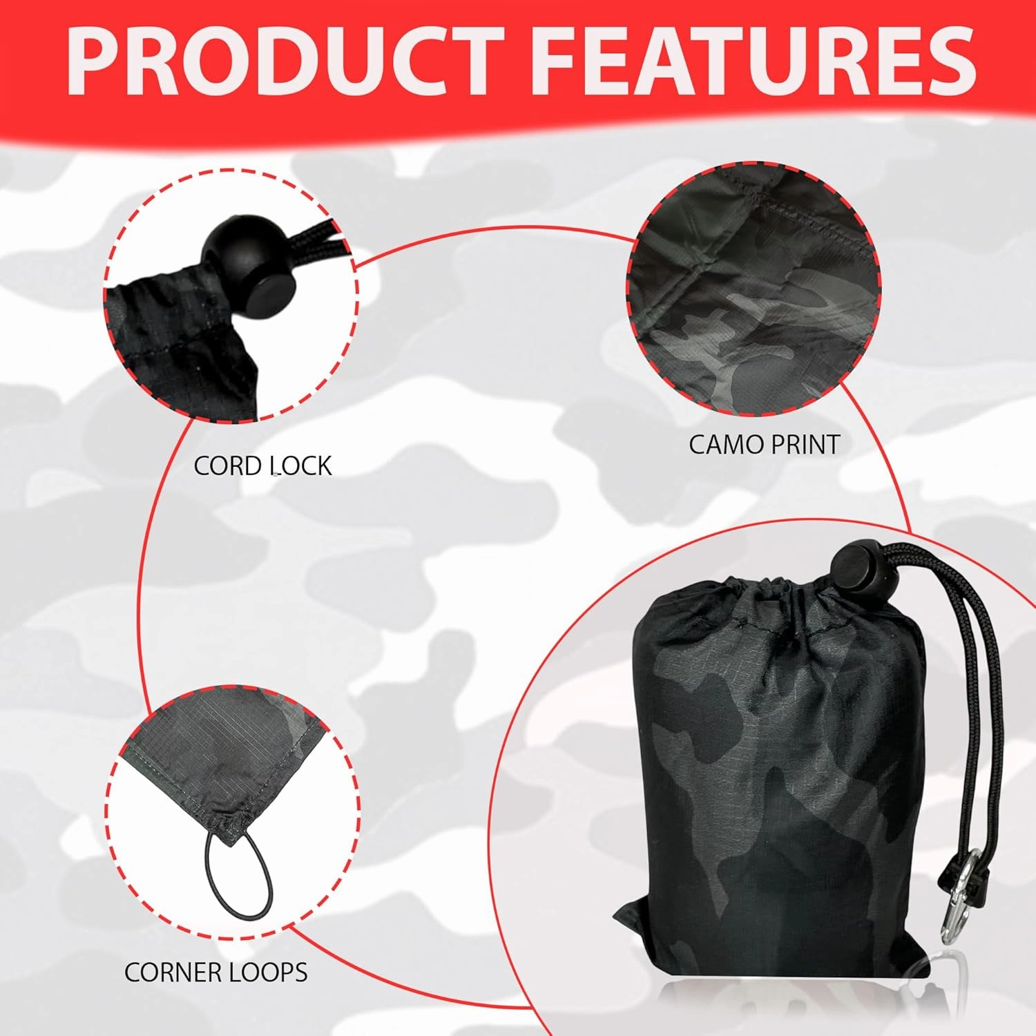 Camo Palm Picnic Blanket - Water Resistant & Foldable Ribstop Fabric Made Blanket with Compact Pocket Loops Style - Easy to Carry - Ideal for Travel, Beach, & Camping & Outdoor Use