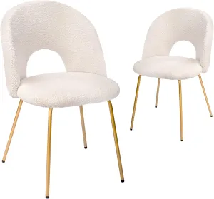 CangLong Set of 2 Velvet Dining Chairs with Metal Legs for Living Room,Kitchen,White