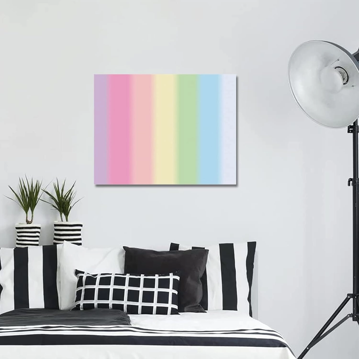 Canvas Wall Art Picture Prints Blue Yellow Green Dim Stripe Oil Painting Artwork on Canvas for Bedroom Living Room Bathroom Rainbow Candy Line Texture Stretched and Framed Painted 24x32in