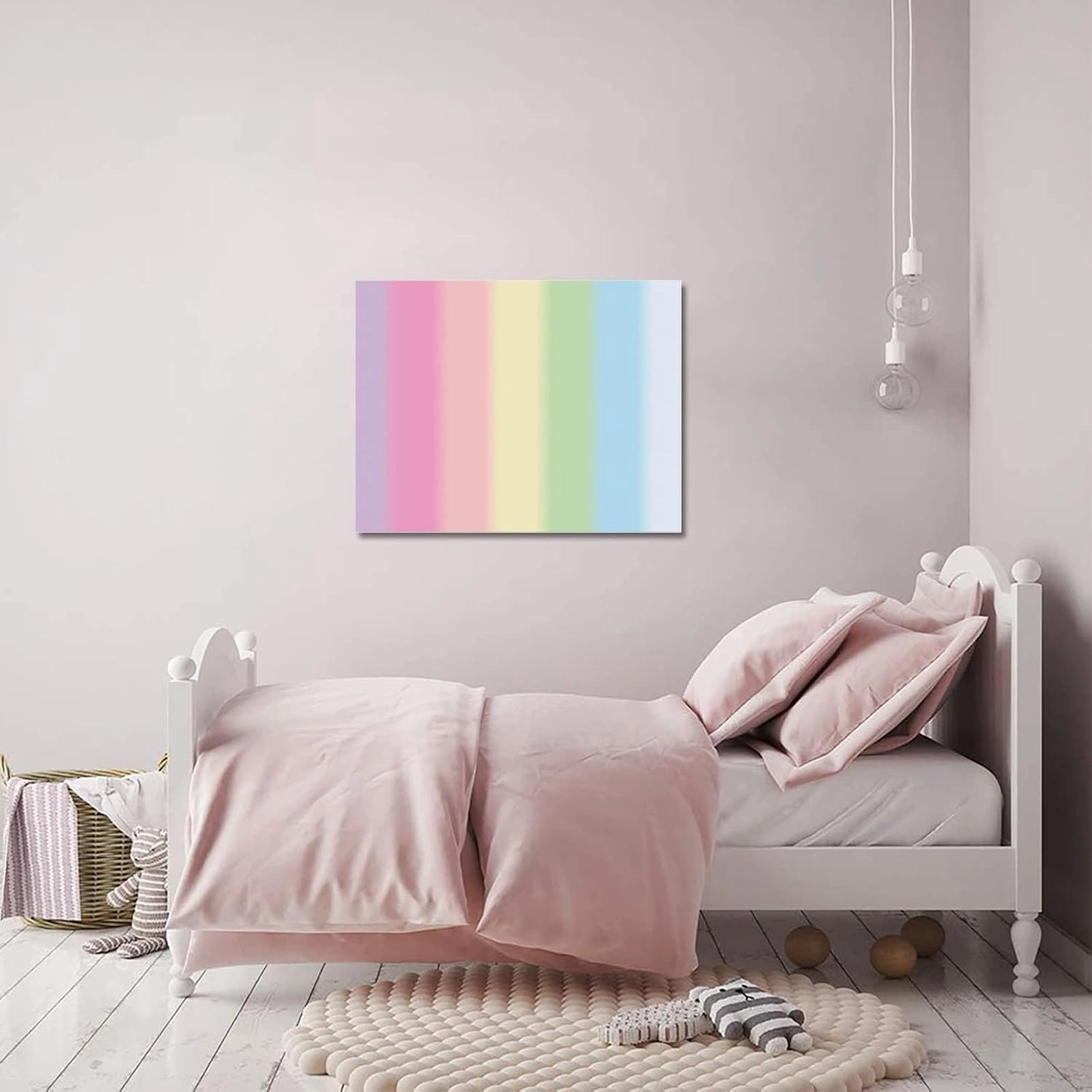 Canvas Wall Art Picture Prints Blue Yellow Green Dim Stripe Oil Painting Artwork on Canvas for Bedroom Living Room Bathroom Rainbow Candy Line Texture Stretched and Framed Painted 24x32in