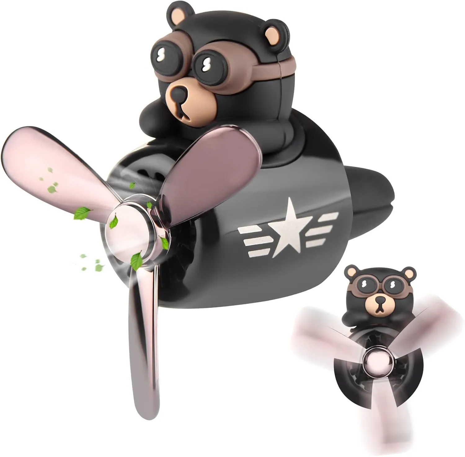 Car Air Freshener Cute Bear Pilot Halloween Car Perfume Diffuser Vent Clip Rotating Propeller Automobile Air Outlet Fan Aromatherapy Easter Halloween Gifts for Men Women(with 2 Incense Slices)
