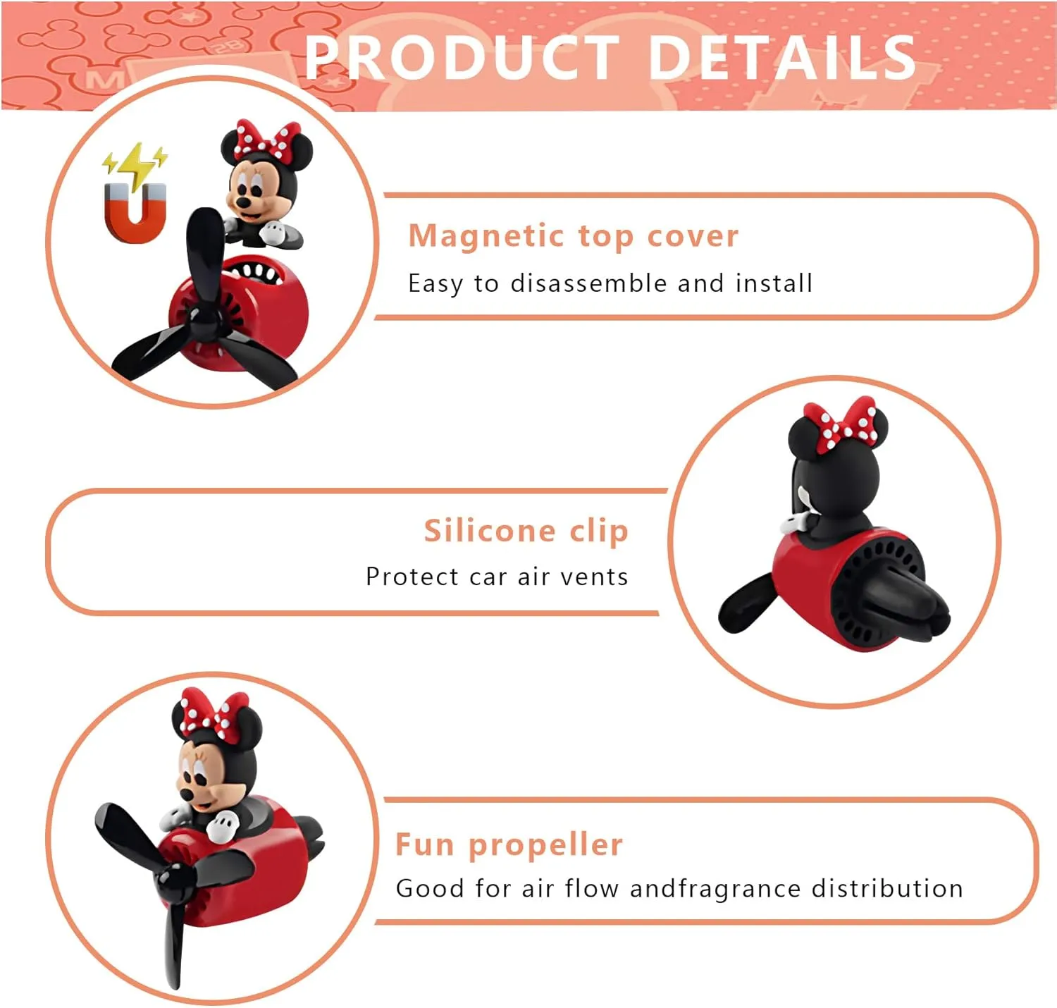 Car Air Fresheners Cute Cartoon Mouse Pilot Car Diffuser Rotating Propeller Automotive Air Outlet Fan Creative Car Perfume Decoration Cool Car Accessories (Women)