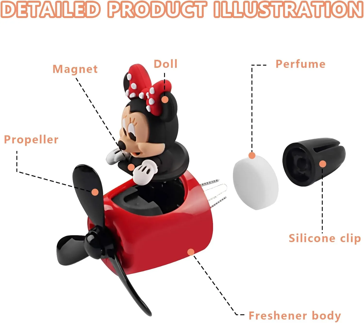 Car Air Fresheners Cute Cartoon Mouse Pilot Car Diffuser Rotating Propeller Automotive Air Outlet Fan Creative Car Perfume Decoration Cool Car Accessories (Women)