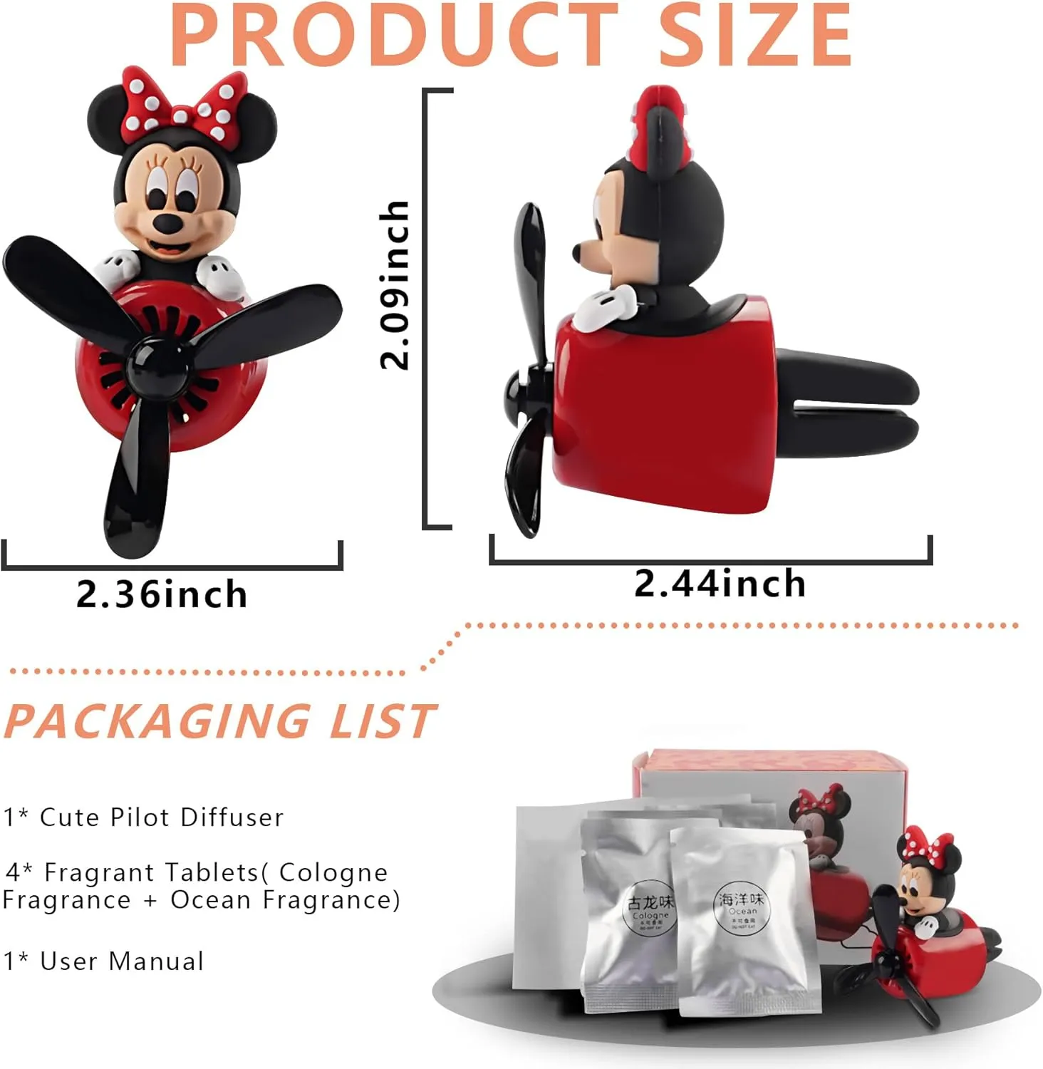 Car Air Fresheners Cute Cartoon Mouse Pilot Car Diffuser Rotating Propeller Automotive Air Outlet Fan Creative Car Perfume Decoration Cool Car Accessories (Women)
