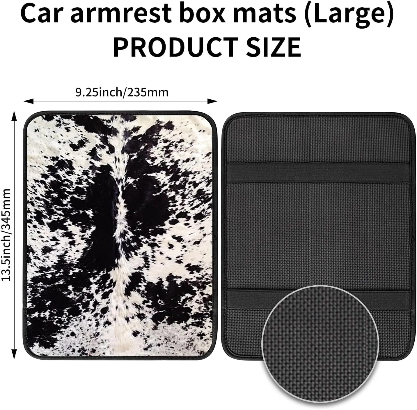 Car Center Console Cover, Universal Soft Large Neoprene Auto Armrest Seat Box Cover, Funny Car Decor Accessories Fit for Most Cars, Vehicles, SUVs Black White Cowhide
