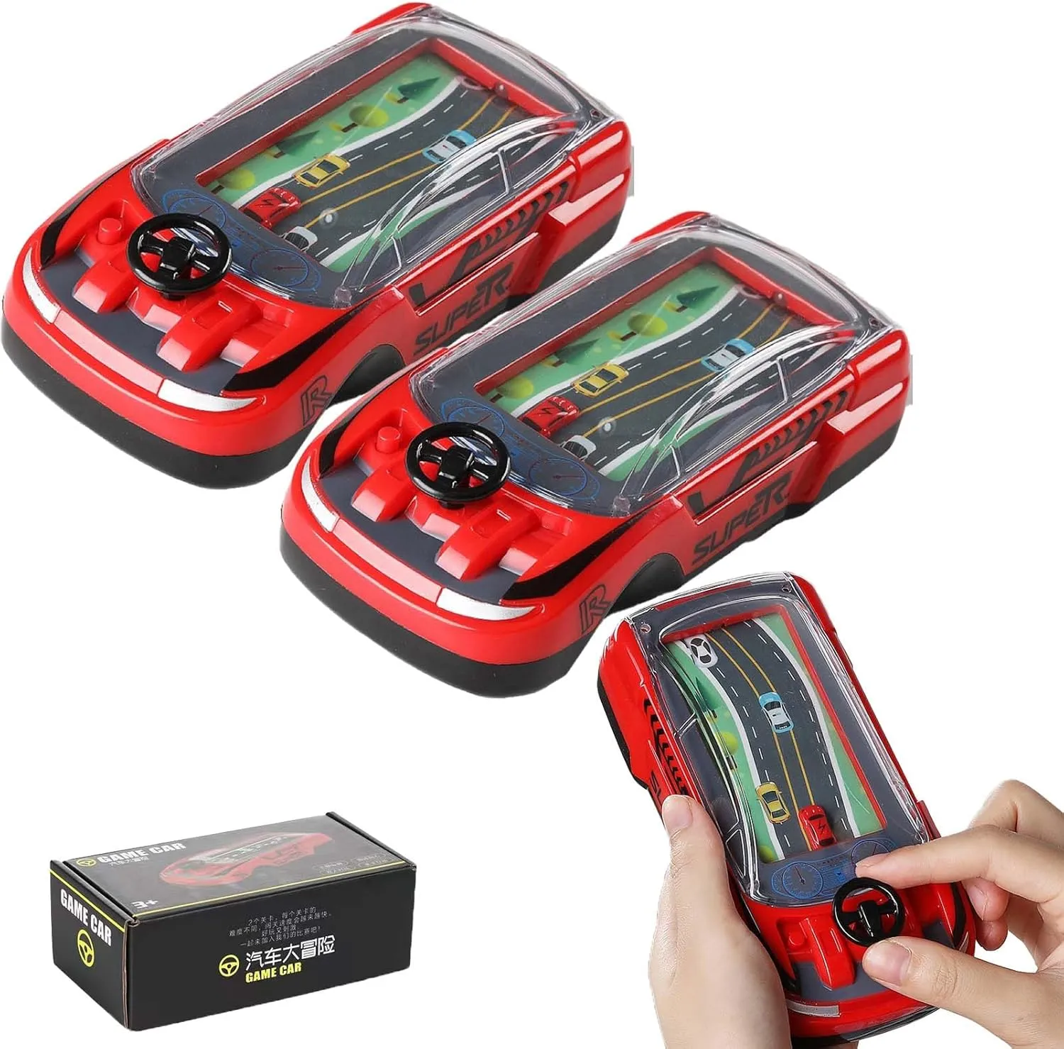 Car Game Handheld, Handheld Racing Car Game, Two Adjustable speeds, Portable Dual Player Race Game, Interactive Family Toy with Racing Experience, Small Car Thinking Training Concentration (Red*2)