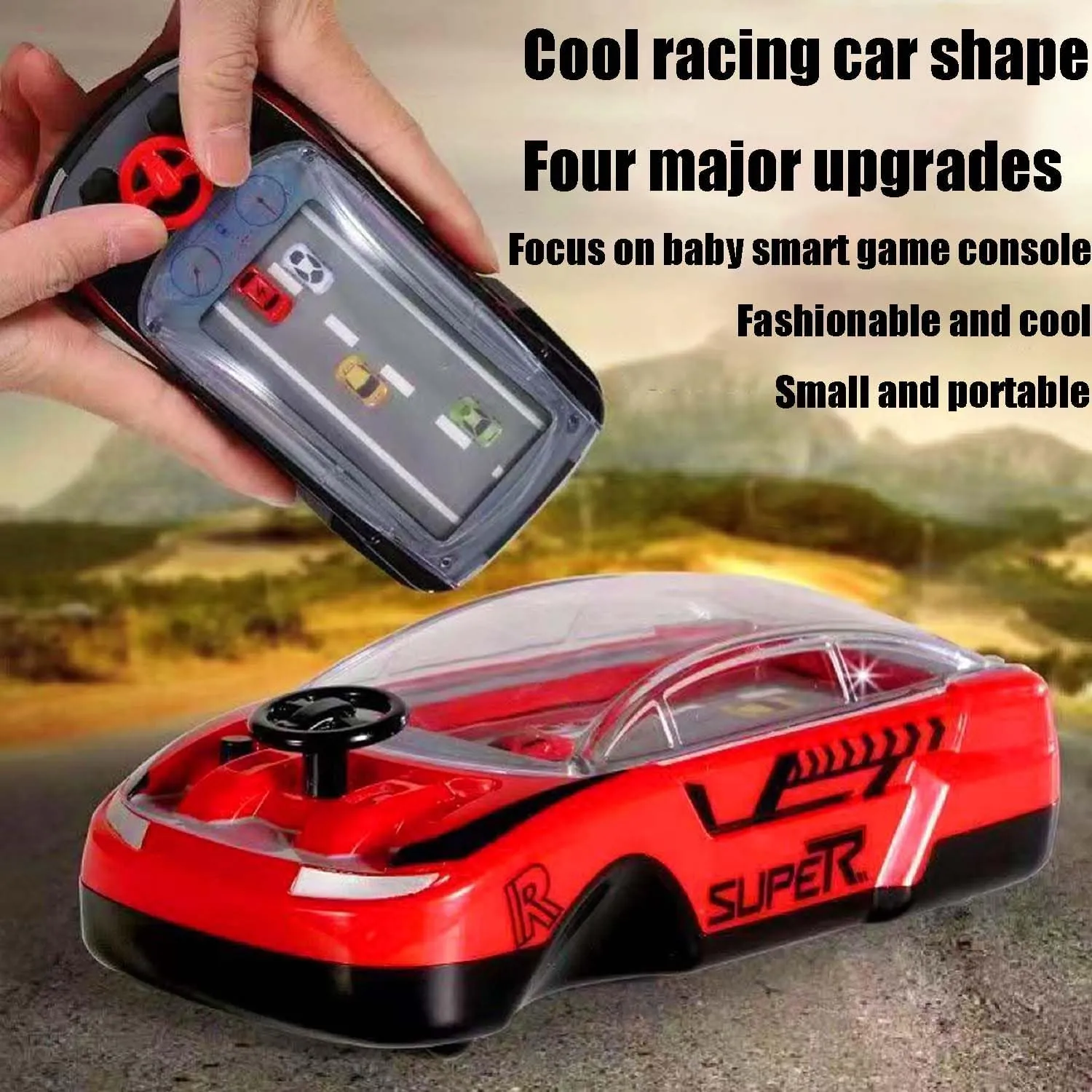 Car Game Handheld, Handheld Racing Car Game, Two Adjustable speeds, Portable Dual Player Race Game, Interactive Family Toy with Racing Experience, Small Car Thinking Training Concentration (Red*2)