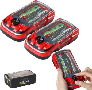 Car Game Handheld, Handheld Racing Car Game, Two Adjustable speeds, Portable Dual Player Race Game, Interactive Family Toy with Racing Experience, Small Car Thinking Training Concentration (Red*2)