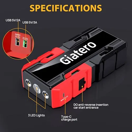 Car Jump Starter, 12V Battery Jumper Starter Portable Jump Box