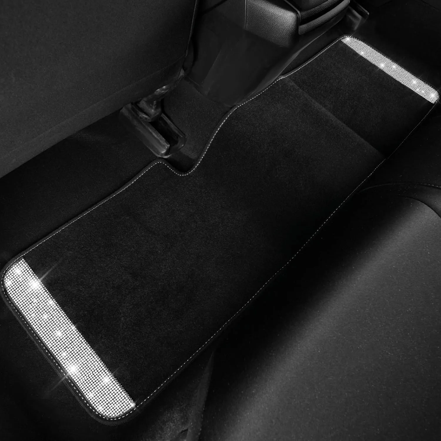 CAR PASS Bling Car Mats Shining Diamond Carpet Crystal Rhinestones Sparkly Glitter Floor Mats with Anti-Slip PVC Heel Pad Universal for Automotive SUV, Sedan, Van, 3pcs for Girl Women, Black Silver