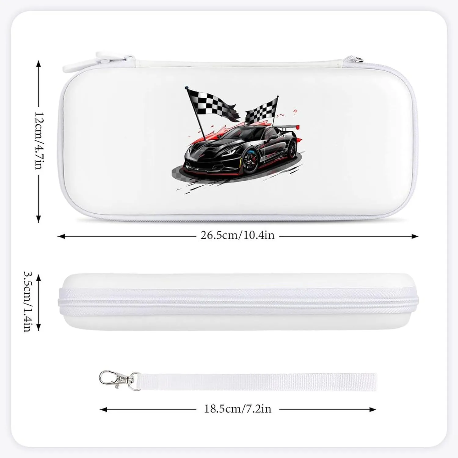 Car Racing Automobile Sport Racer Checkered Flag EVA Carrying Case Compatible for Switch Hard Shell Cute Protective Game Bag White-style