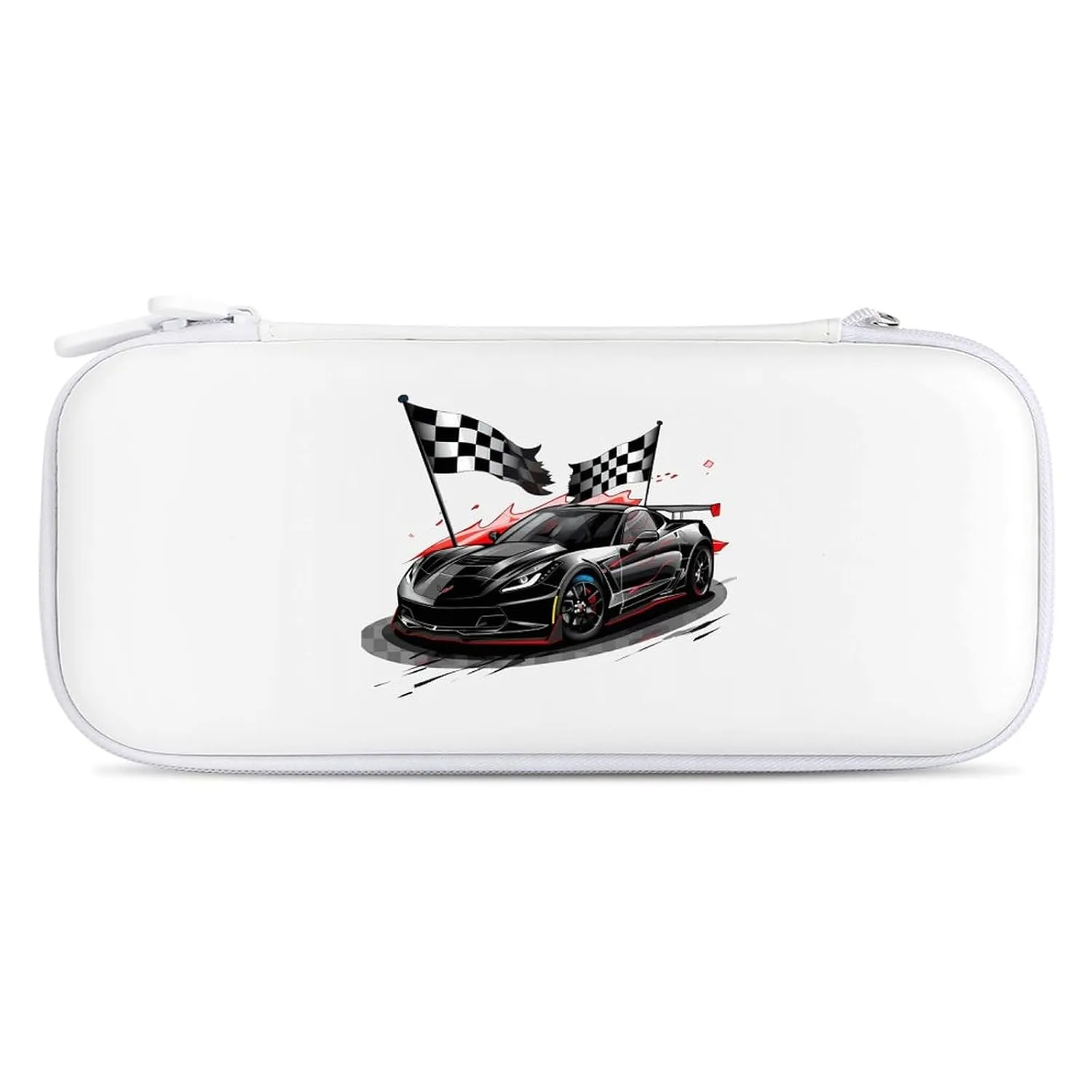 Car Racing Automobile Sport Racer Checkered Flag EVA Carrying Case Compatible for Switch Hard Shell Cute Protective Game Bag White-style