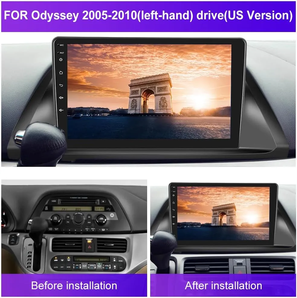 Car Radio for Honda Odyssey 2005 2006 2007 2008 2009 2010, Car Stereo Wireless Carplay Android Auto, Android 13 System, 2 64GB, 10.1 Inch Touch Screen Bluetooth Car Radio GPS WiFi SWC Backup Camera