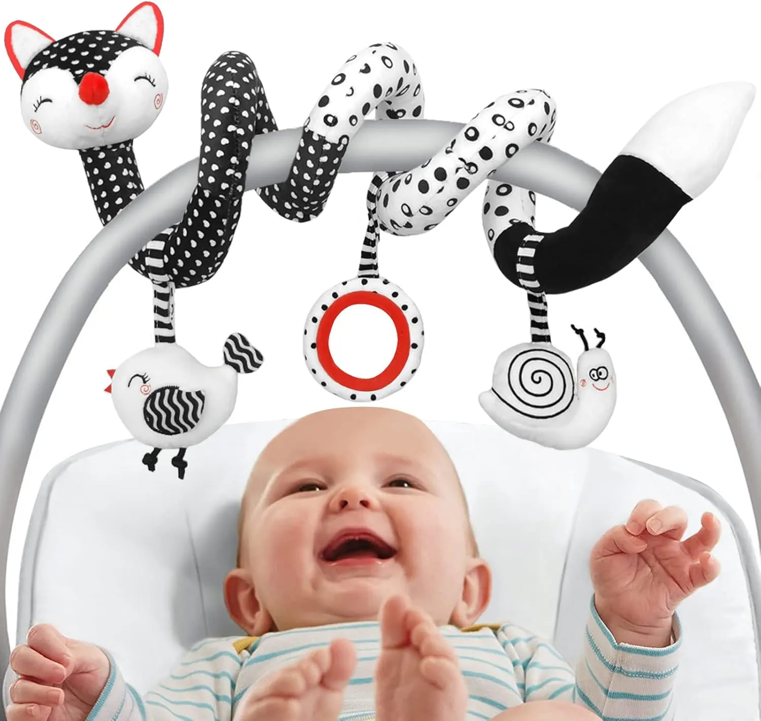 Car Seat Toys for Babies 0-6 Months Boy Girl Carseat Toys Hanging, Black and White High Contrast Baby Toy for Newborn, Baby Infant Sensory for Crib Mobile Carseat Stroller, Gift for 0 3 6 9 12 Months
